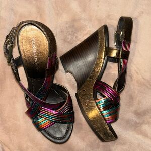Donald J. Pliner Metallic Bronze Multicolor Strappy Wedge Sandals